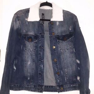 Ripped faded wash denim jean jacket